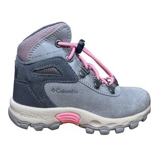 Columbia Kids Newton Ridge Amped Hiking Boots Sz 9 Gray Pink Omni-Shield Hiking